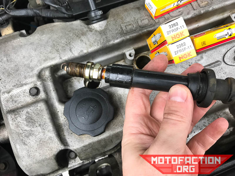 Here's how to replace the spark plugs on a Ford Laser KN or KQ with the 1.6L four cylinder ZM engine, as shown on MotoFaction.org. We used NGK 2262 ZFR5F-11 spark plugs.