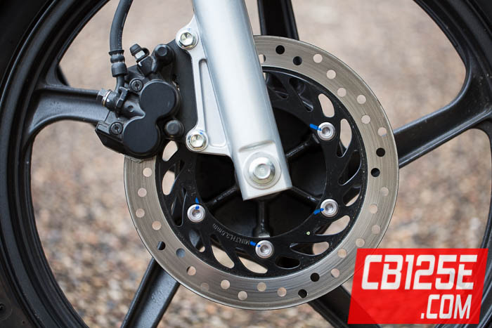 Here is a photo of the front brake setup on a Honda CB125E or GLH125SH motorcycle.