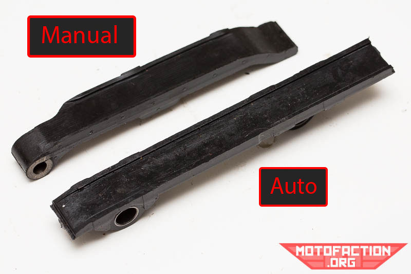 Can't tell whether your Honda CX500, GL500, CX650 or GL650 cam chain tensioner blade and guide belongs to an automatic or a manually tensioned bike? Here's the difference between the two styles.