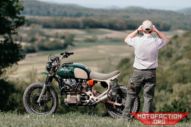 Here's a Honda CX500 scrambler-style build called Ranger Green from Brick House Builds in Missouri.