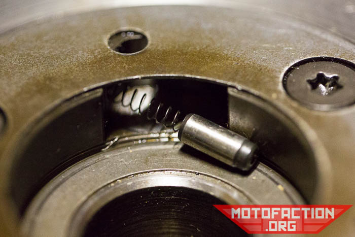 Here are some photos showing the removal and assessment procedures for a starter clutch belonging to a Honda CX500, GL500, CX650 or GL650 motorcycle as featured on MotoFaction.org.