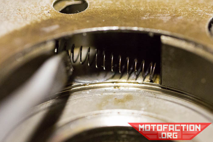Here are some photos showing the removal and assessment procedures for a starter clutch belonging to a Honda CX500, GL500, CX650 or GL650 motorcycle as featured on MotoFaction.org.