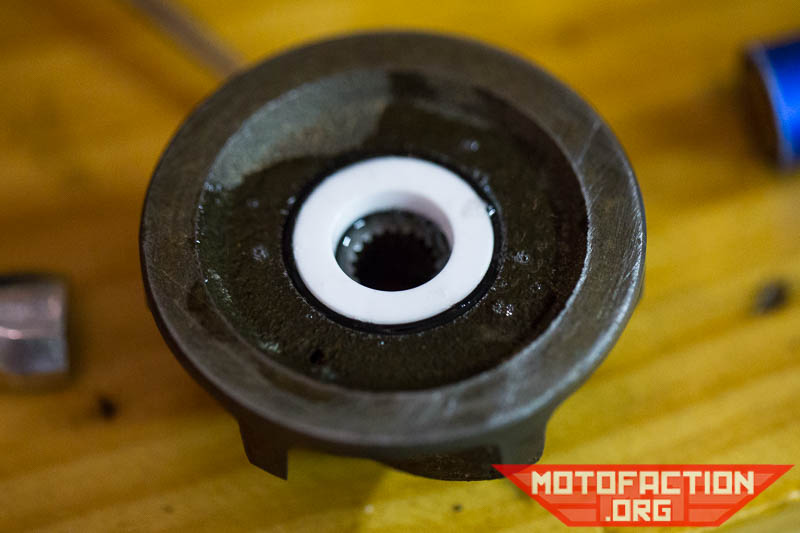 Here is how to reinstall the water pump components - impeller and water pump cover on a Honda CX500, GL500, CX650 or GL650 motorcycle as shown on MotoFaction.org.