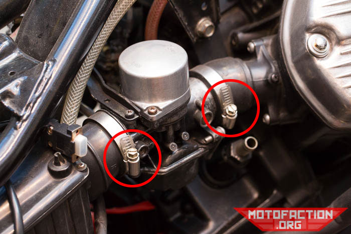 Here are some photos showing a removal guide for the carburetors on a Honda CX500, GL500, CX650 or GL650 motorcycle, as shown on MotoFaction.org.