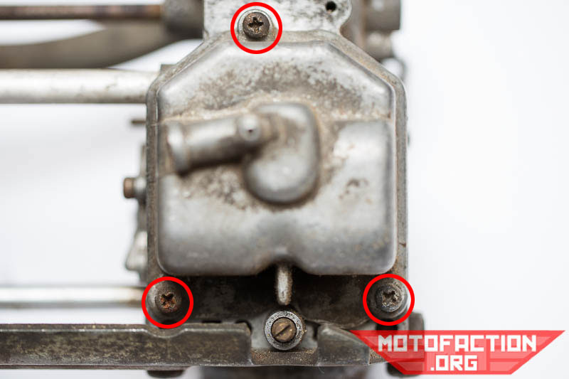 Here's how to remove the float bowls on a Honda CX500, GL500, CX650 or GL650 carb carburetor as shown on MotoFaction.org.