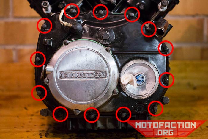 Here are some photos showing how to remove the front engine cover on a Honda CX500, CX650, GL650 or GL500 motorcycle as featured on MotoFaction.org.