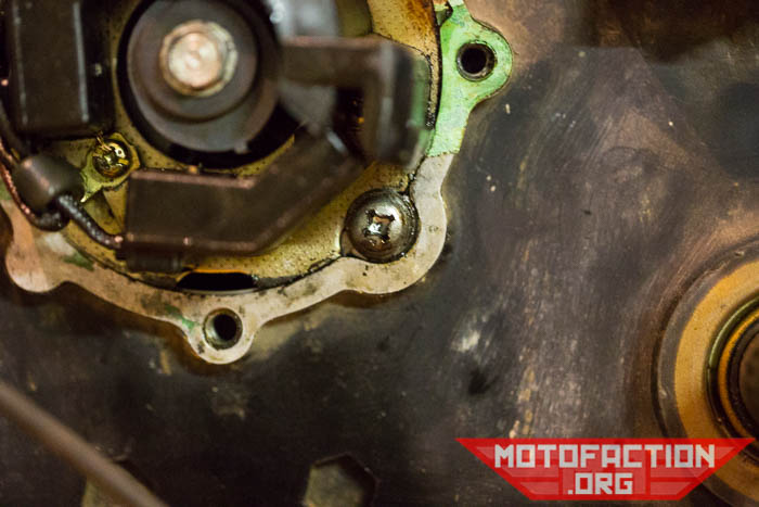 Here are some photos showing the removal process for the pulse generator plate and ATU - advance timing unit (rotor) - on a TI Honda CX500, GL500, CX650 or GL650 as featured on MotoFaction.org..