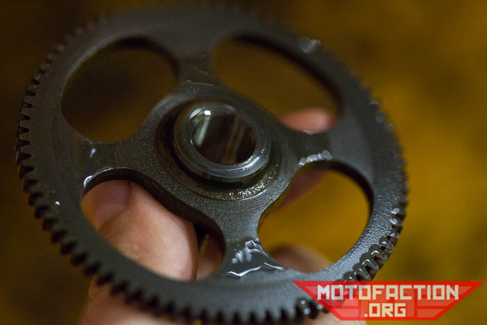 Here are some photos showing where the washers go when you are reinstalling the starter motor reduction gear on a Honda CX500, GL500, CX650 or GL650 motorcycle as featured on MotoFaction.org.