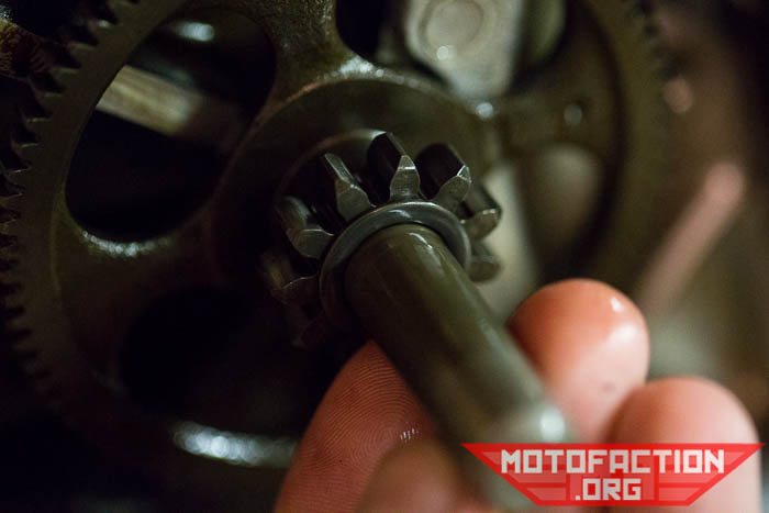 Here are some photos showing where the washers go when you are reinstalling the starter motor reduction gear on a Honda CX500, GL500, CX650 or GL650 motorcycle as featured on MotoFaction.org.