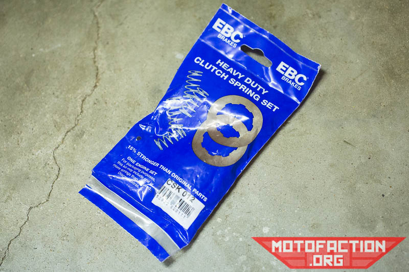 Here are some photos of the EBC CSK12 CSK012 clutch spring kit, as bought for a Honda CX650E or GL650 motorcycle. These shots show the brand new length of the springs and how that compares to the stock springs.