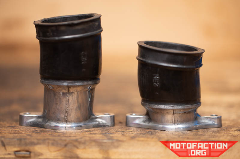 Here are some photos of the carburetor insulators - also known as the intake manifolds - from a Honda CX650E Eurosport, GL650, GL700 or CX650C Custom motorcycle.
