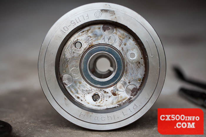 Here are some photos showing the individual components of the Honda CX500, GL500, CX650 and GL650 starter clutch mechanism and how they fit together as featured on MotoFaction.org.