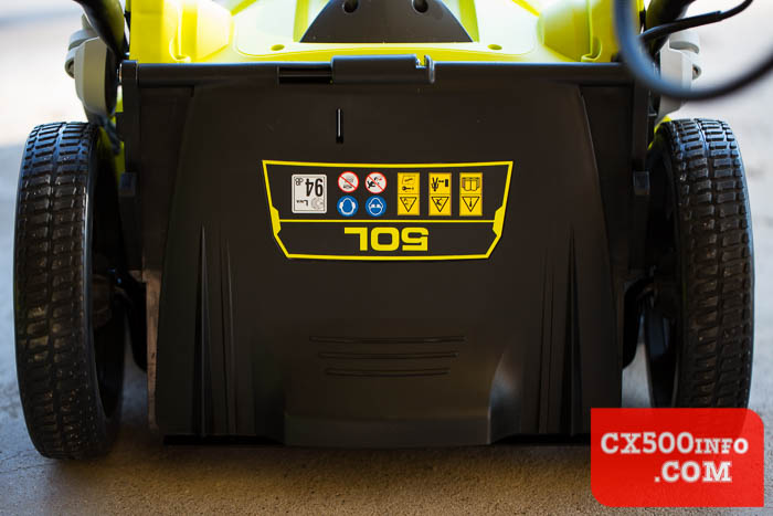 Here are some photos of Ryobi's One Plus electric lawnmower - model number OLM1840H - as featured in the MotoFaction.org review.