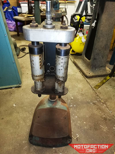 Here is an old Waldown twin spindle impact tool, bench mounted.